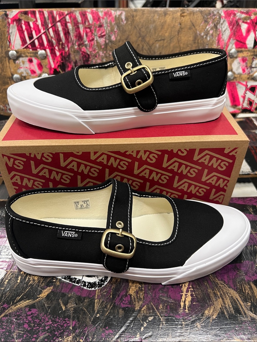 Vans Mary Jane Canvas Sneakers with Gold Buckle